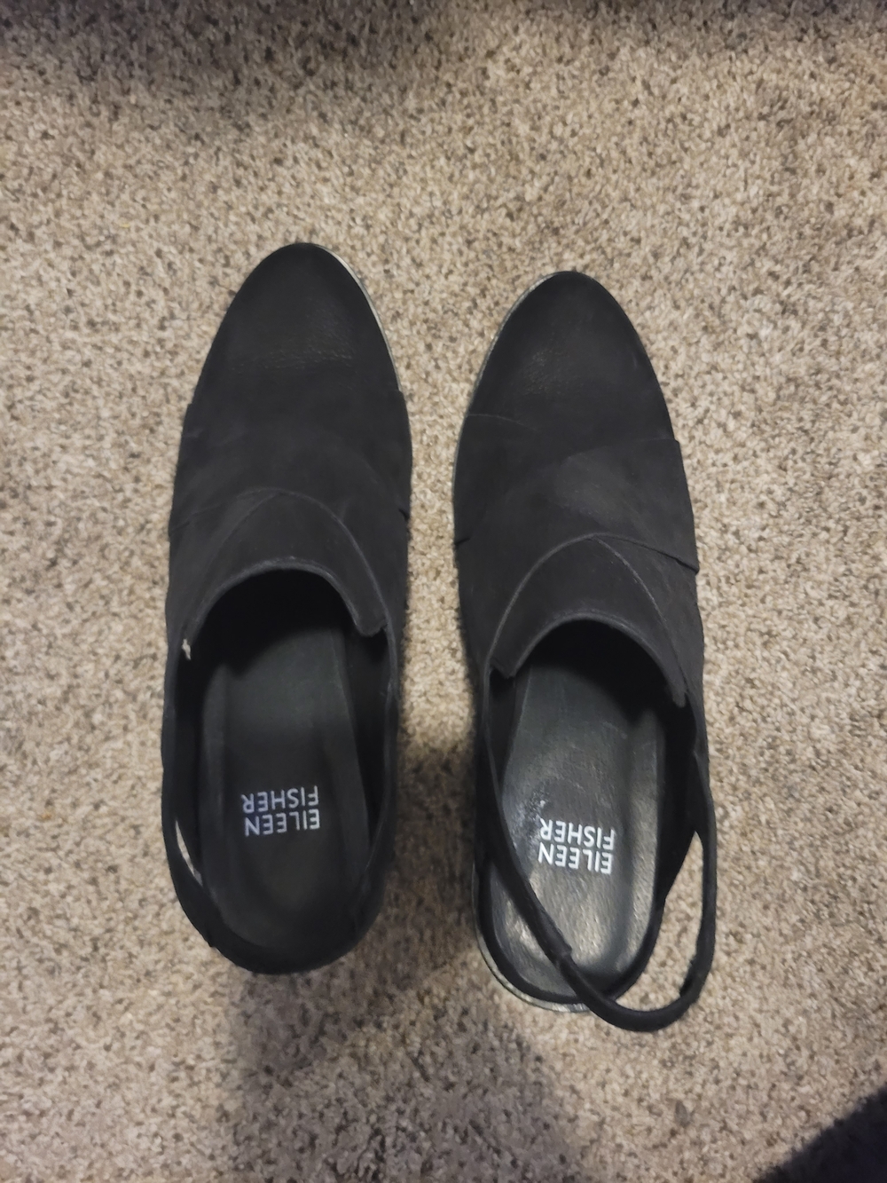 Eileen Fisher Black Leather Block Heel Mules
